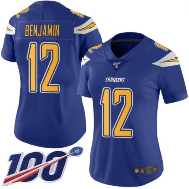 Los Angeles Chargers NFL Football Travis Benjamin Electric Blue Jersey Women Limited 12 100th Season Rush Vapor Untouchable